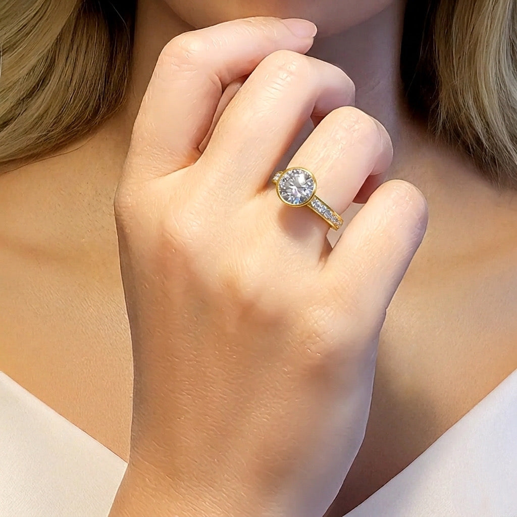 RG112G B.Tiff Gold 2 ct Solitaire Pave Engagement Ring [Thin Band]