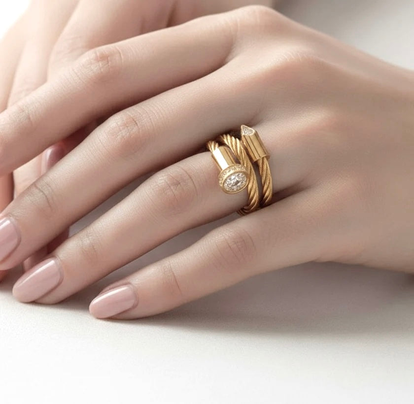 RG115G B.Tiff Gold Pavé Pointe Cable Adjustable Ring