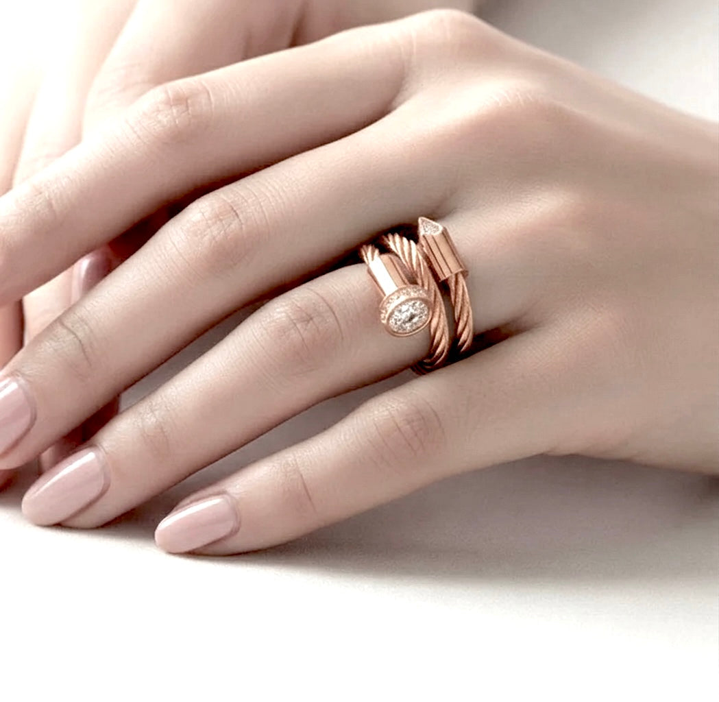RG115RG B.Tiff Rose Gold Pavé Pointe Cable Adjustable Ring