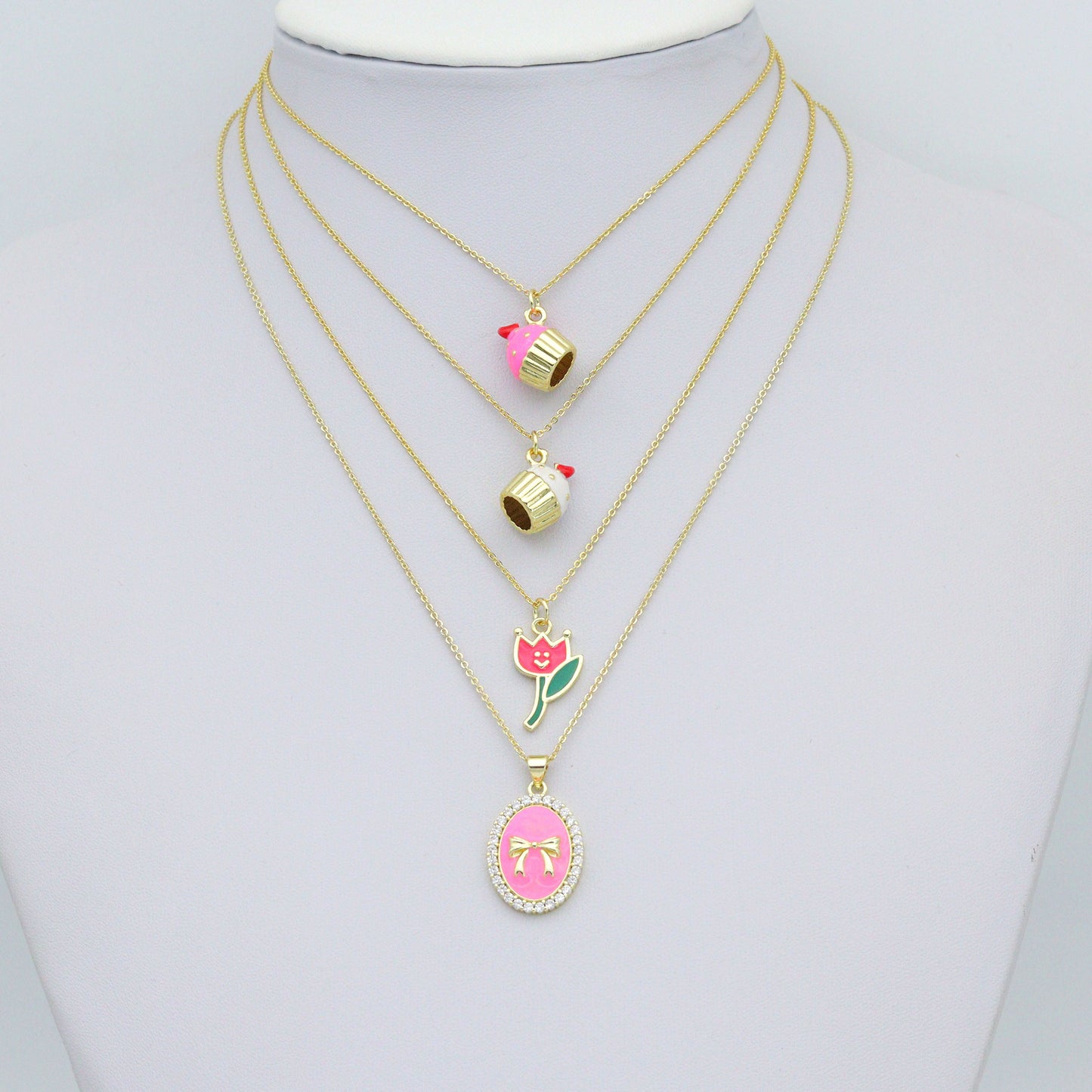 Colorful Enamel Bow tulip Flower Cup Cake charm, Sku#LK1262