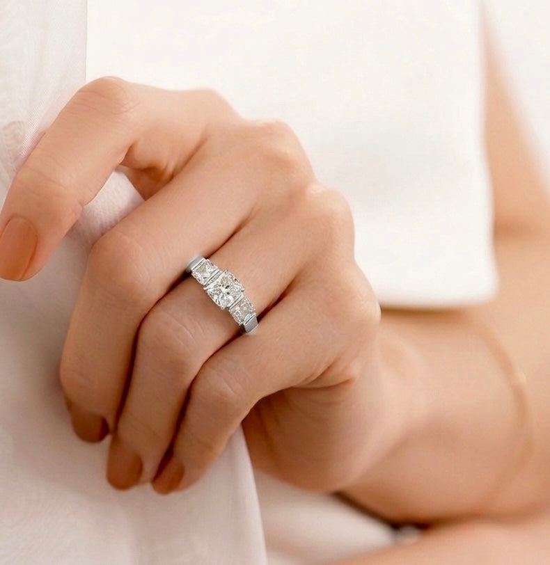 RG203W B.Tiff 3-Stone Cushion Cut Engagement Ring