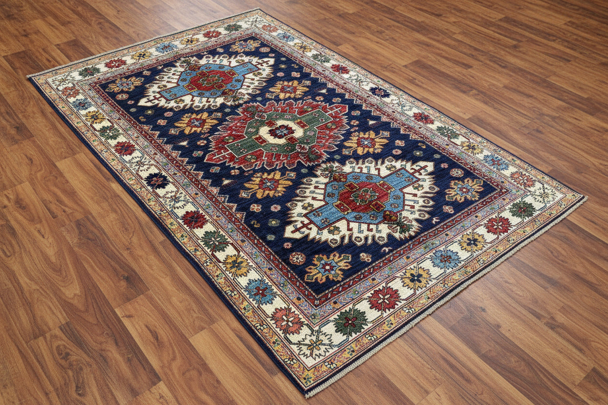 Hand-Knotted Vegetable Dye Kazak Rug from Pakistan,  5' 4" x 7' 9"
