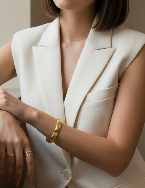 BG109G B.Tiff Simplicity Gold Circle Indent Adjustable Bangle Cuff