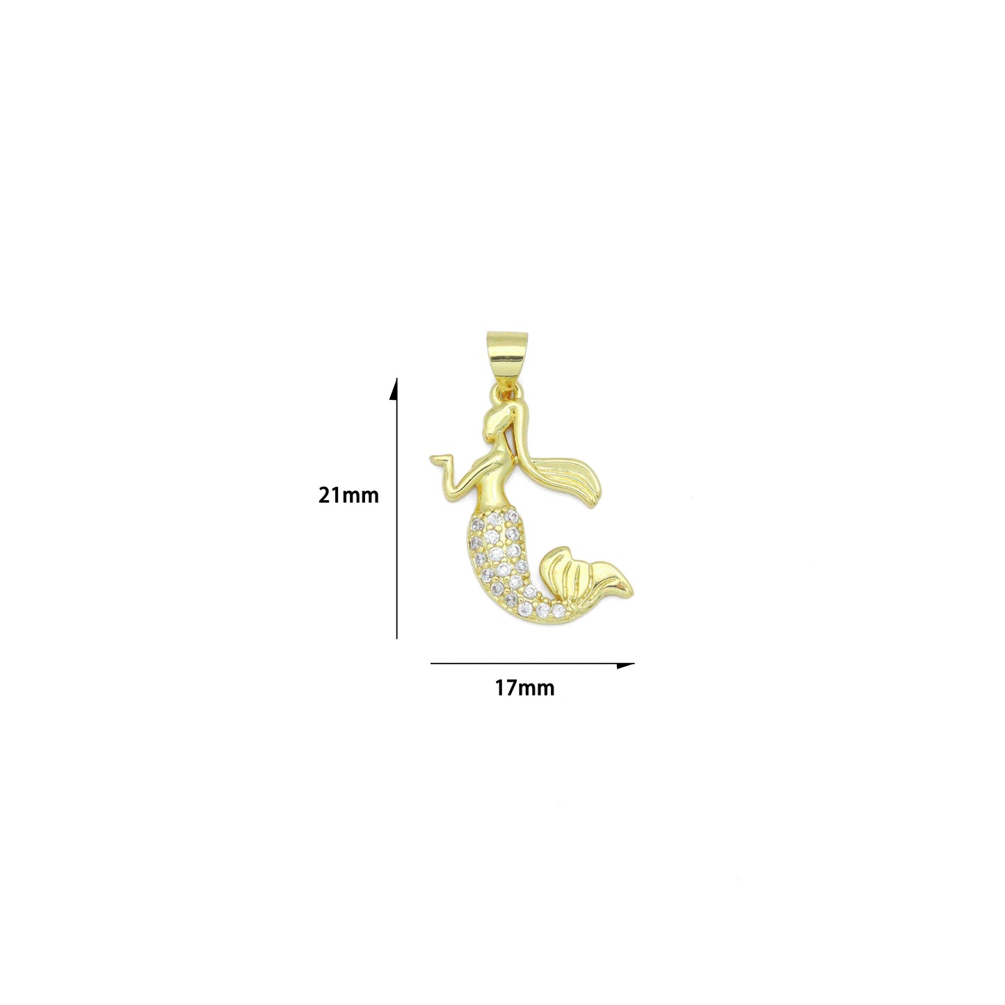 Clear CZ Gold Mermaid Charm Pendant,Sku#LX845