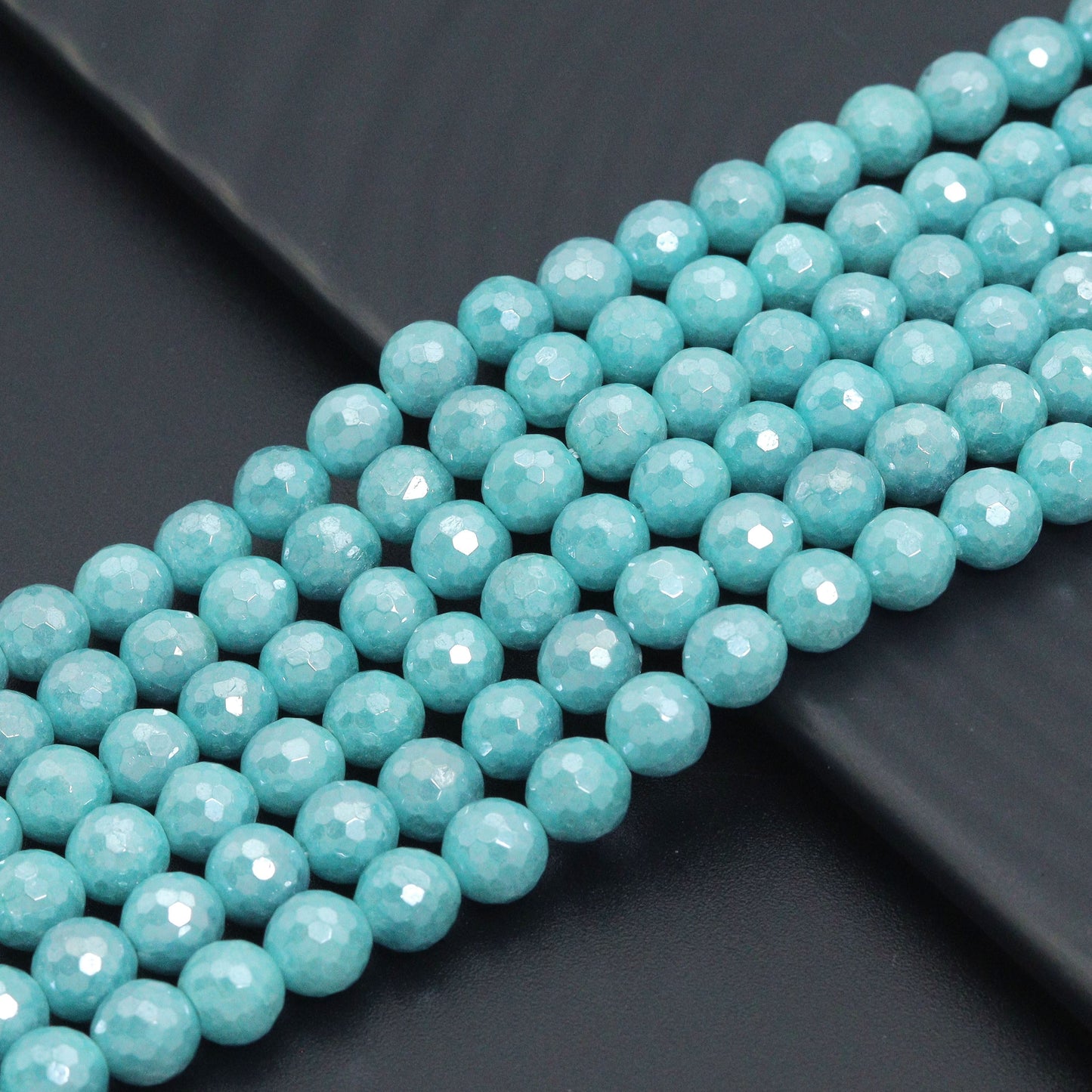 Mystic Silverite Plated Faceted Emerald Jade beads, U343