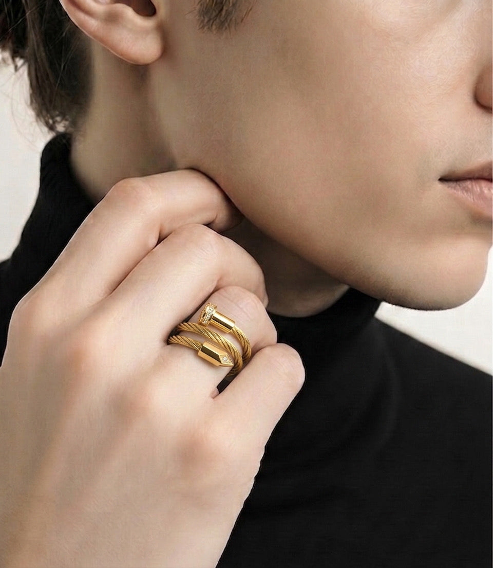 RG115G B.Tiff Gold Pavé Pointe Cable Adjustable Ring
