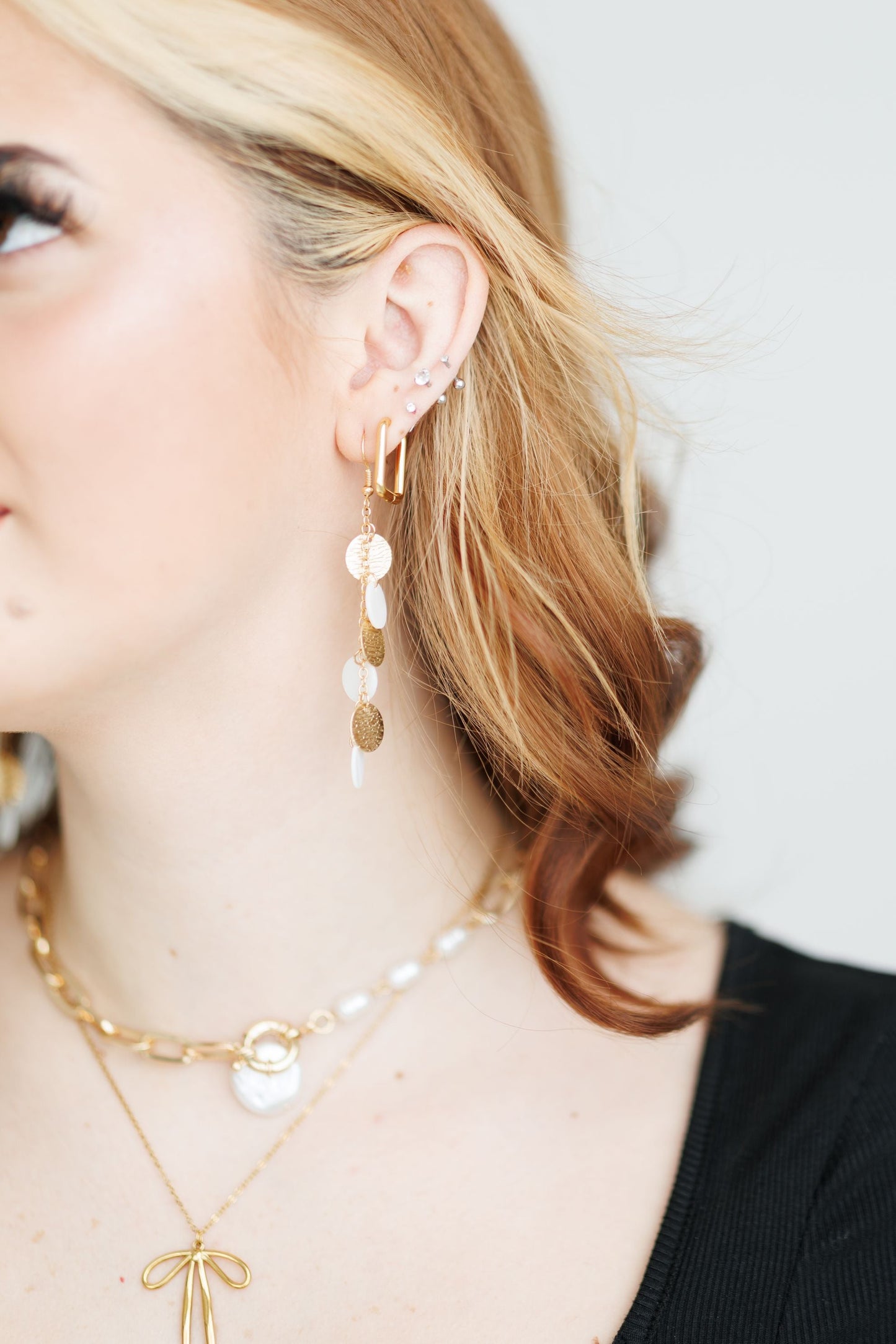 Beautiful Gold and White Disc Drop Earrings