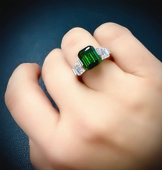 RG208GR B.Tiff 3-Stone 3 ct Green Emerald Cut Engagement Ring