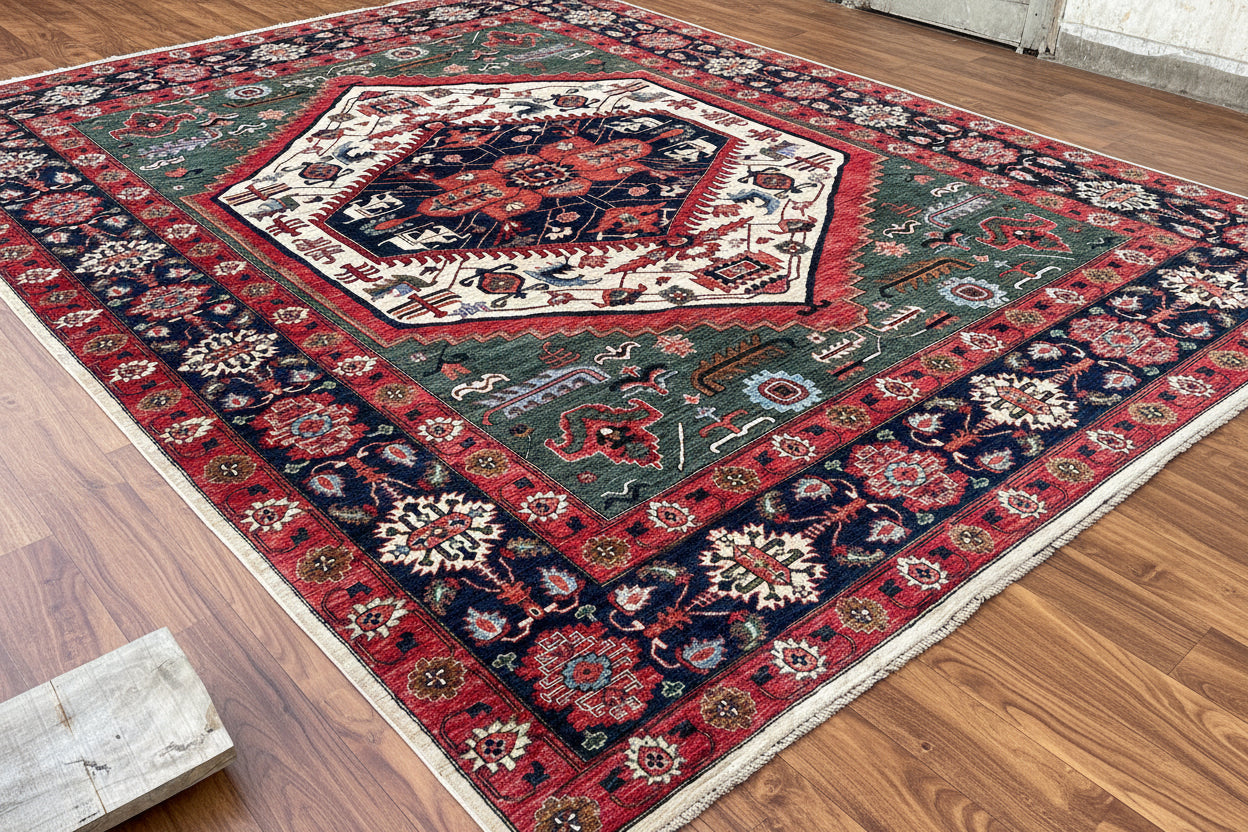 Hand-Knotted Heriz Vegetable-Dyed Wool Rug, 9' 1" x 12' 2"