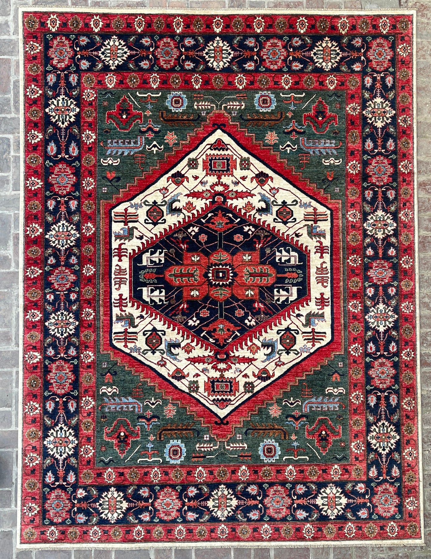 Hand-Knotted Heriz Vegetable-Dyed Wool Rug, 9' 1" x 12' 2"