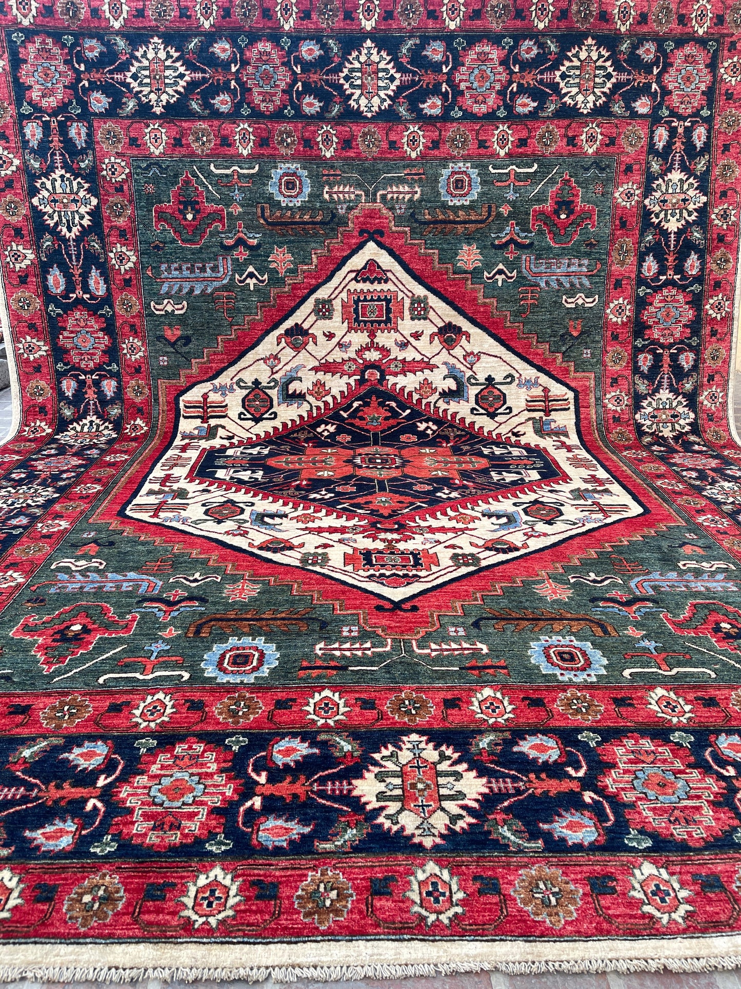Hand-Knotted Heriz Vegetable-Dyed Wool Rug, 9' 1" x 12' 2"