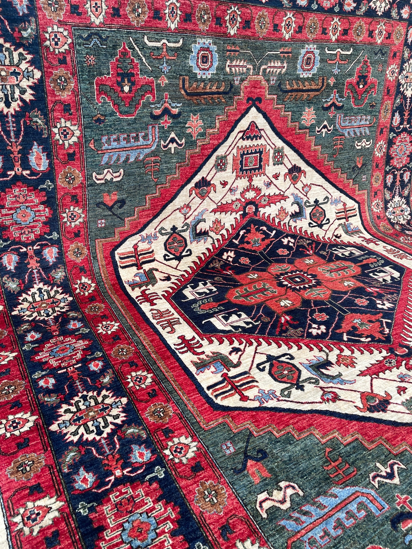 Hand-Knotted Heriz Vegetable-Dyed Wool Rug, 9' 1" x 12' 2"