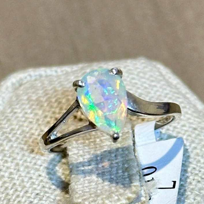 Ethiopian Opal Pear Bypass Ring – Sterling Silver – Size 6–9