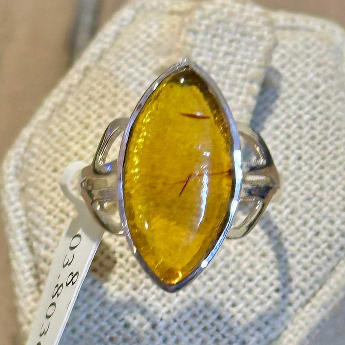 Natural Amber Marquise Filigree Ring – Sterling Silver – Sizes 6, 7, 8, 9