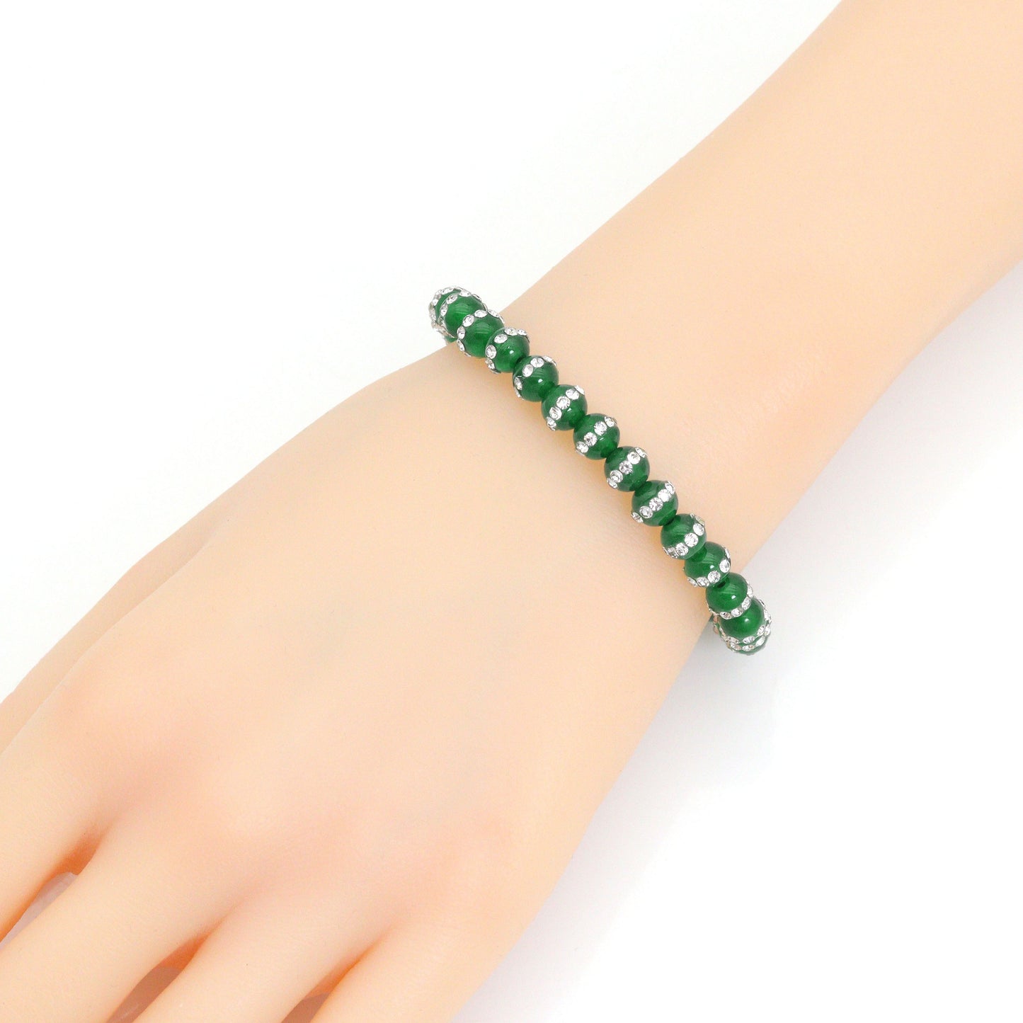 Green MOP with Rhinstone Inlay Stretchy Bracelet, Sku#EF662