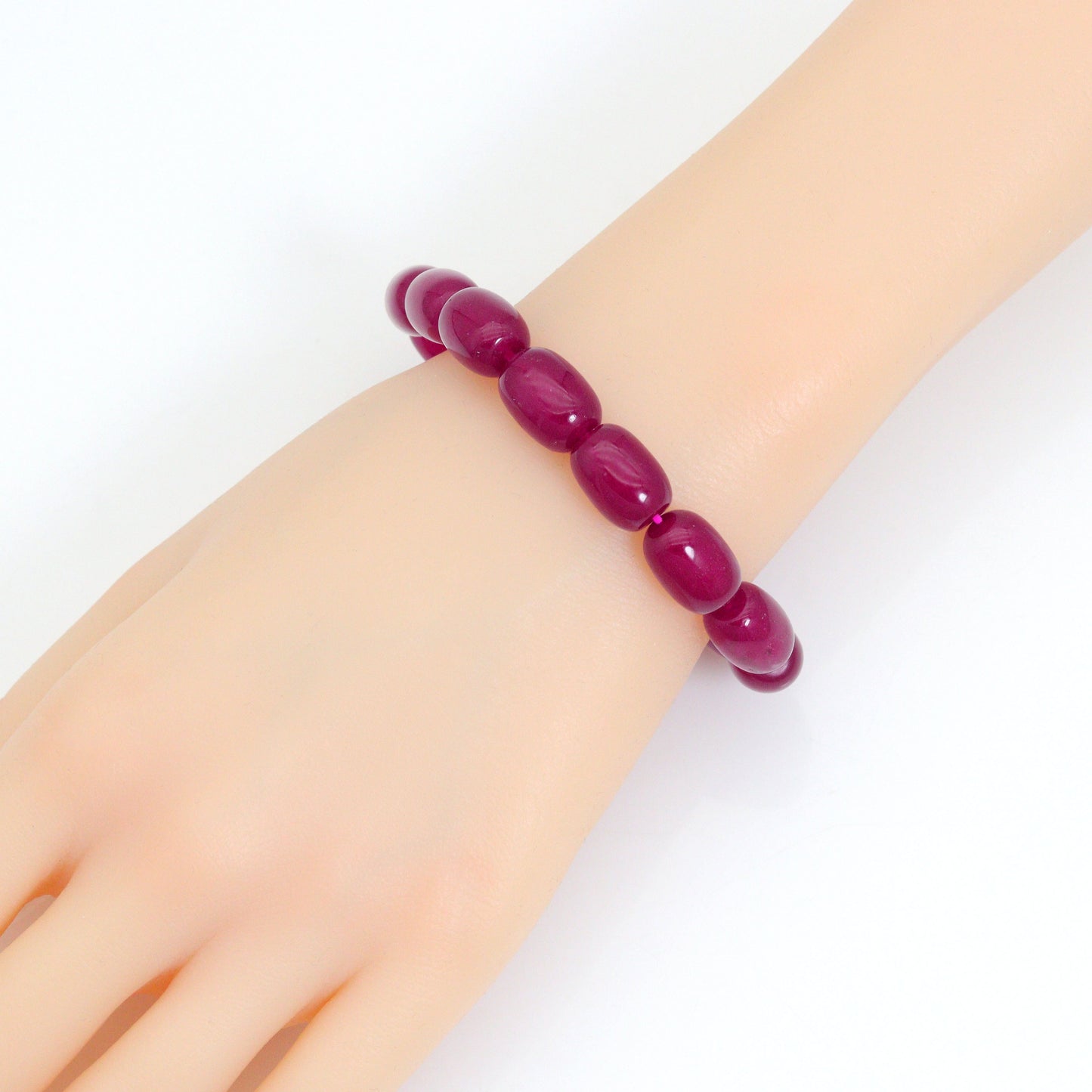 10x14mm Barrel Strawberry Jade Stretchy Bracelet, Sku#EF670
