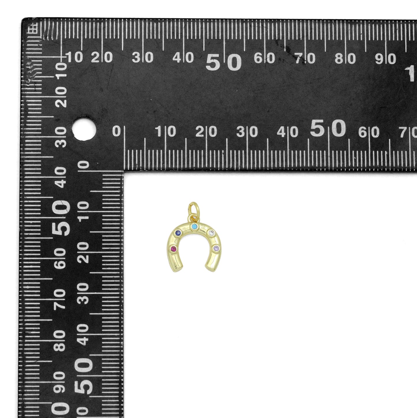 Colorful CZ Gold Silver U horseshoe Shape Pendant charm, Sku#A512