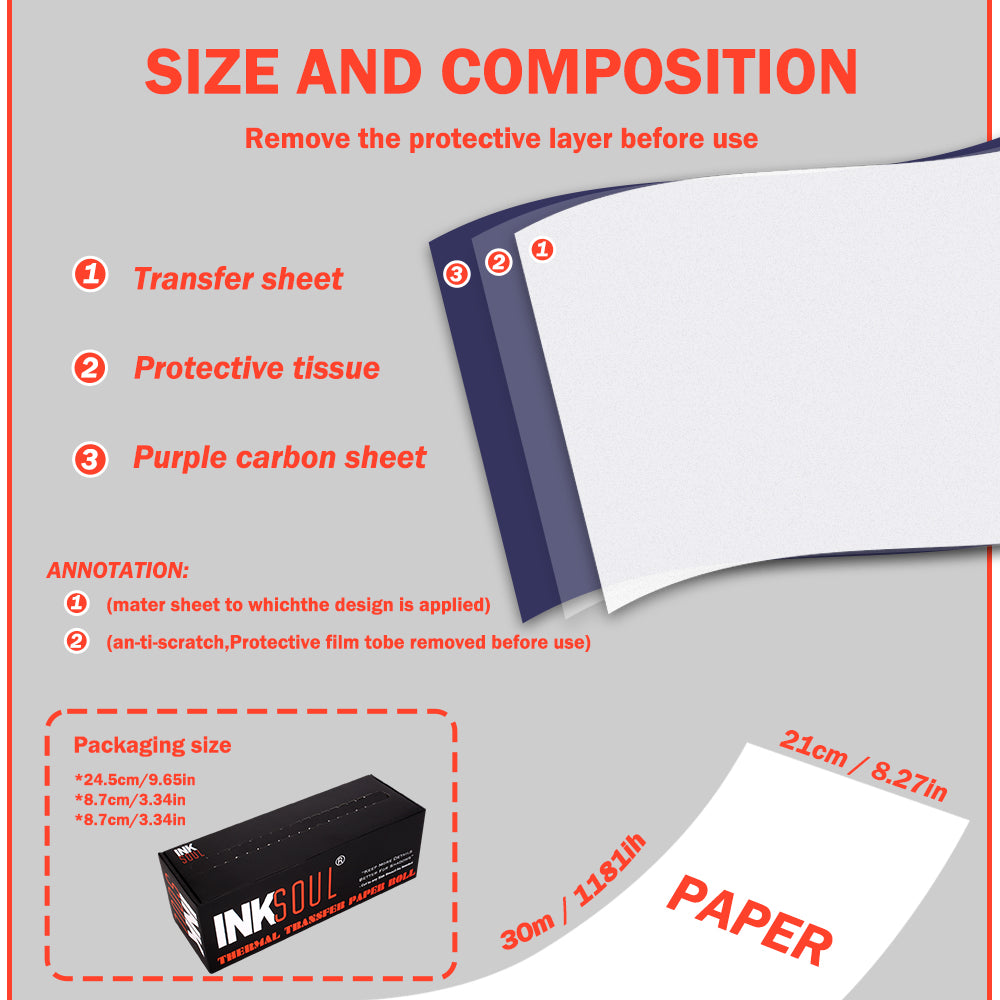 Rouleau de papier pochoir de tatouage INKSOUL® 210mm*30M