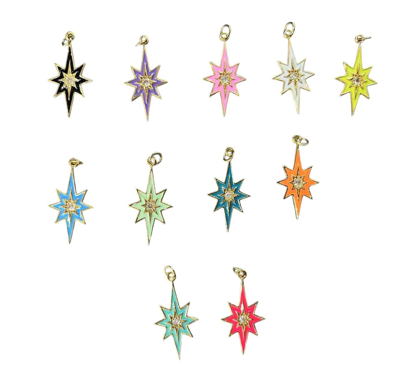 Gold CZ Enamel North Star Charm, Sku#L710