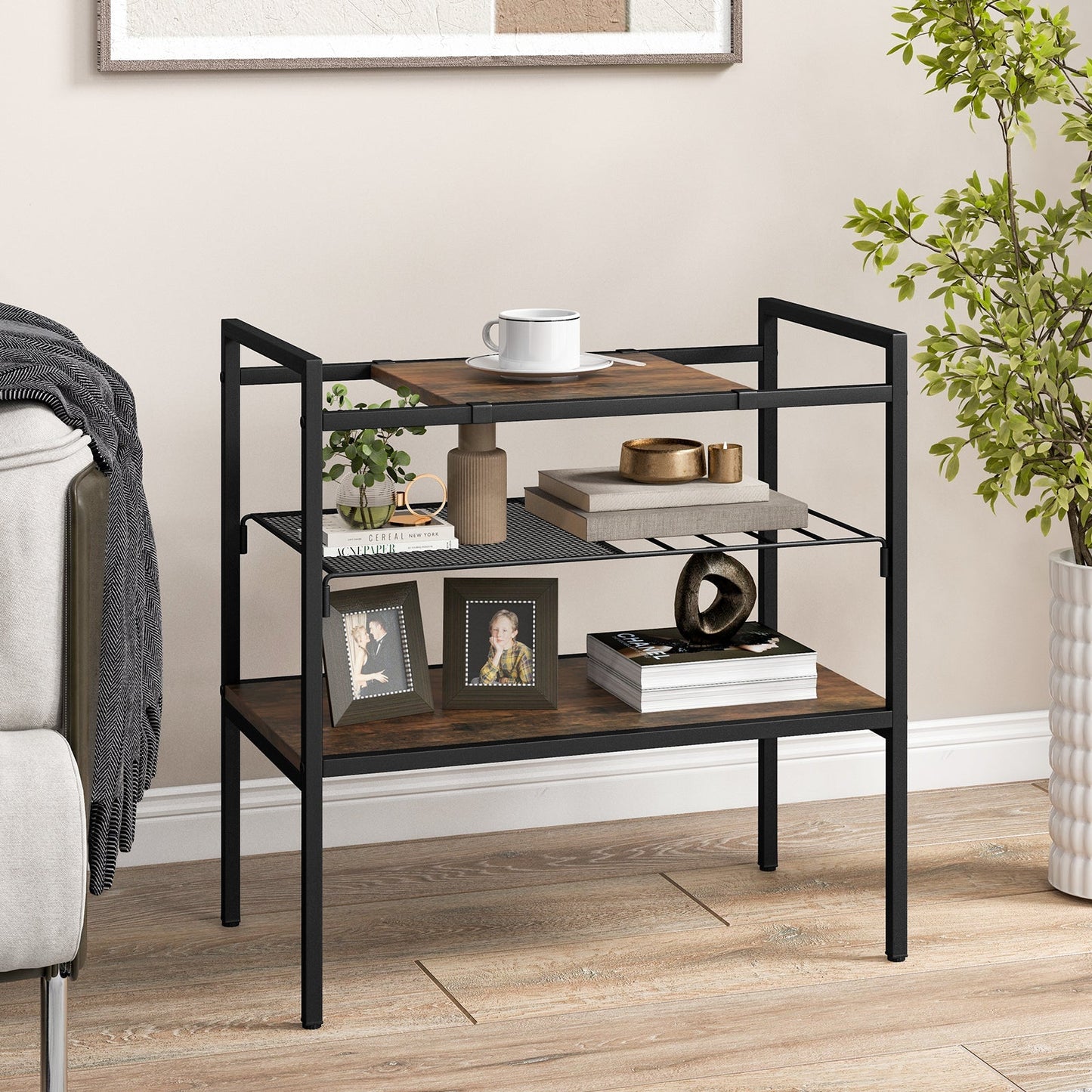 Industrial Entryway Table with Removable Panel and Mesh Shelf