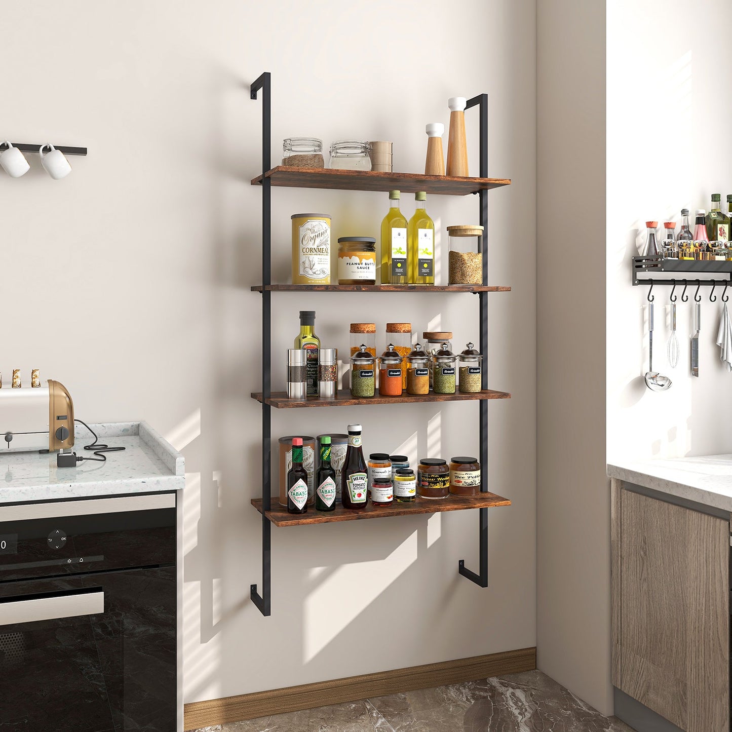 4-Tier Industrial Ladder Bookshelf with Metal Frame-Coffee