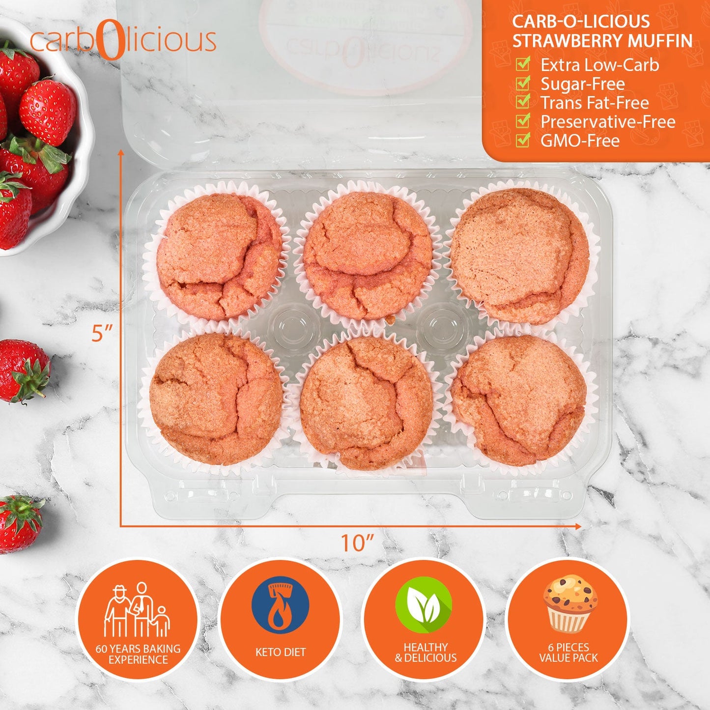 Carbolicious Strawberry Muffin (6 Muffins)  Low-Carb Sugar-Free 2g Carbs per muffin Keto, Atkins Diabetic, Friendly