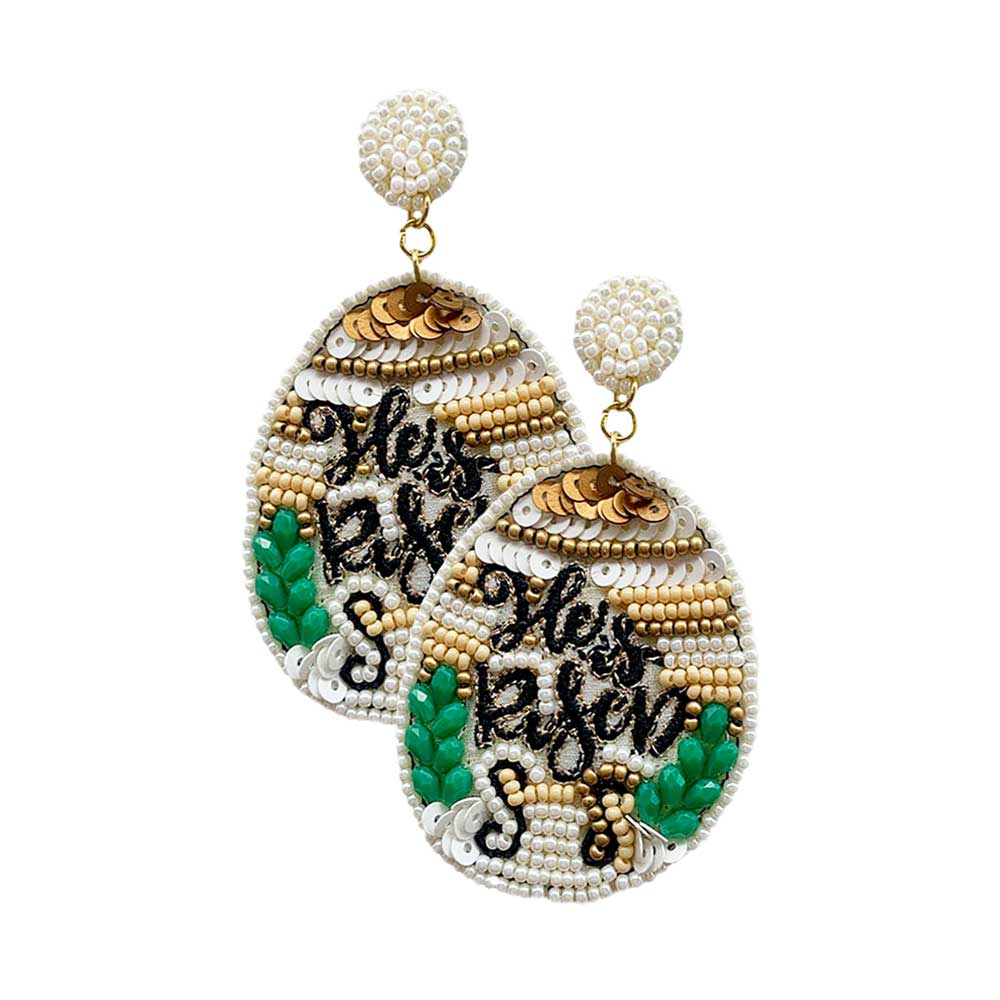 Felt Back Sequin Seed Beaded Easter Egg Dangle Earrings