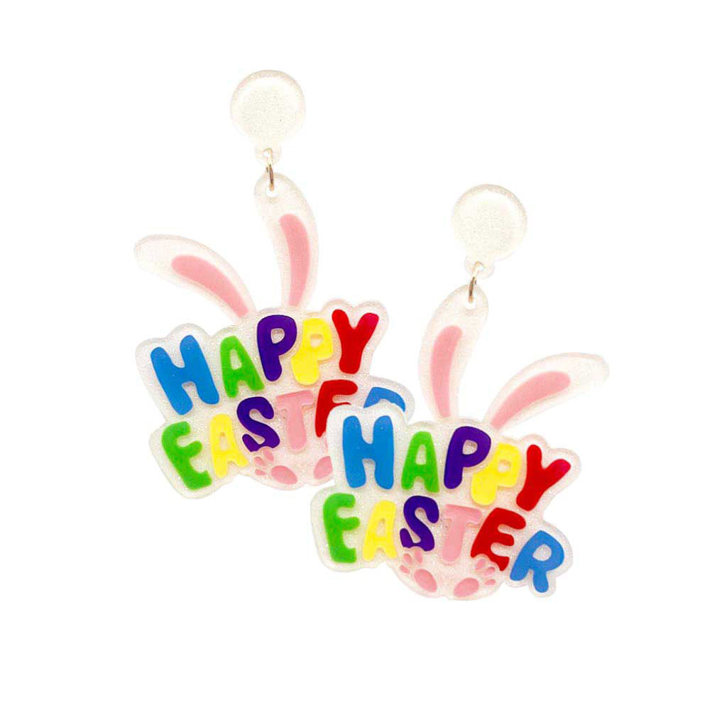 Happy Easter Resin Bunny Dangle Earrings