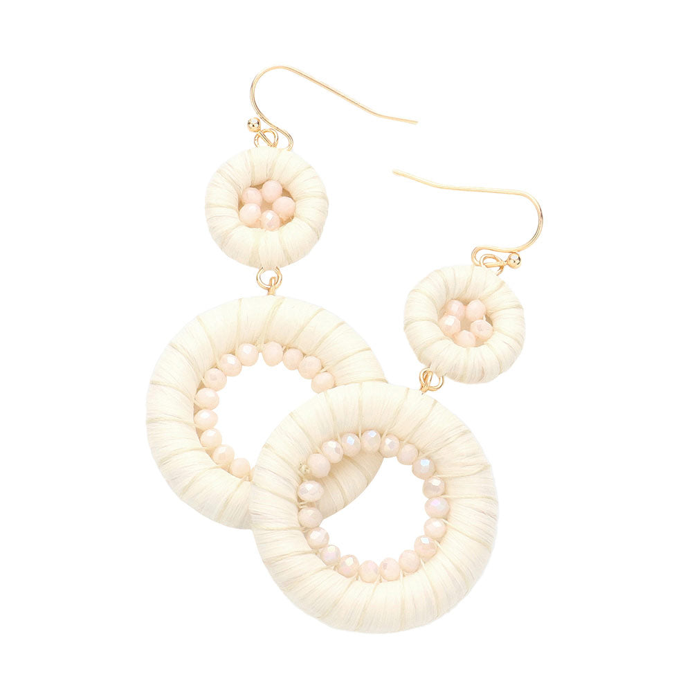 Raffia Wrapped Faceted Bead Embellished Dangle Earrings