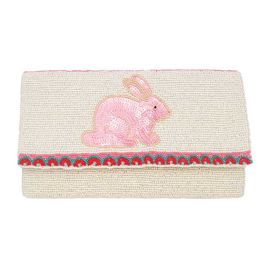 Sequin Easter Bunny Seed Beaded Clutch Crossbody Bag