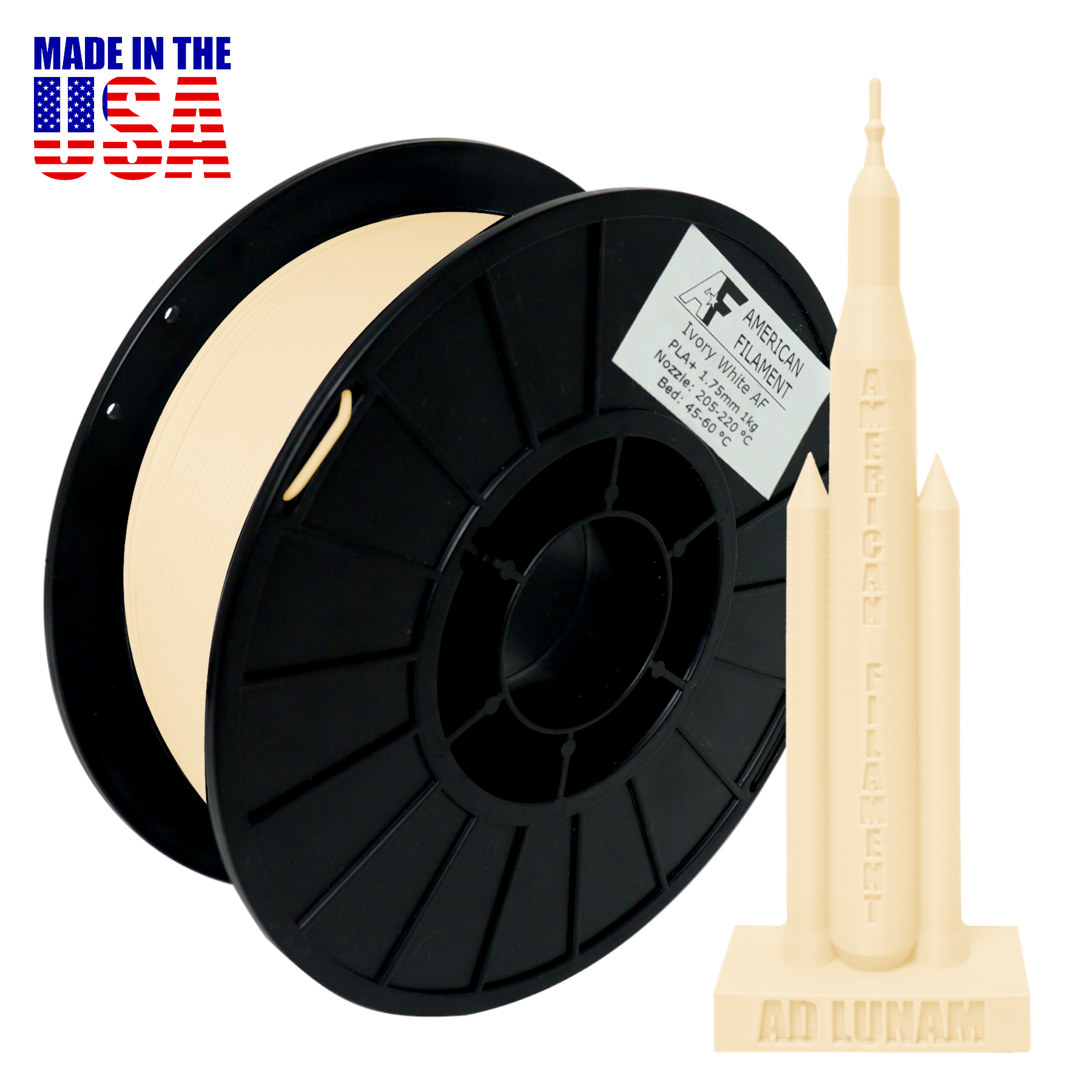 アイボリーホワイトAF 1.75mm PLA+ フィラメント、アメリカ製！