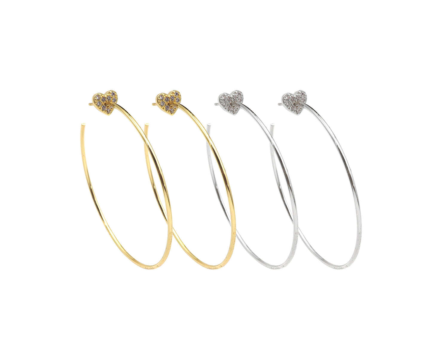 CZ Pave Heart Hoop Earrings, Sku#J321