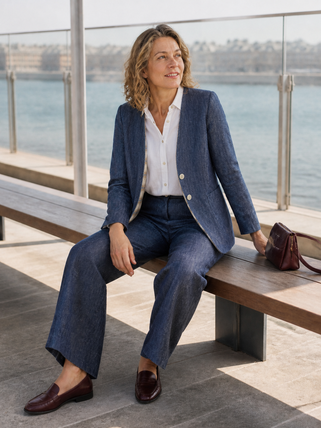 Linen Reversible Denim Texture V-Neck Jacket ELLIE