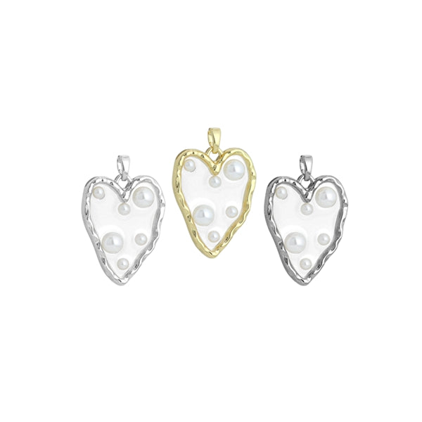 Hammered Edge Acrylic Heart with Pearl Charm , Sku#JL202