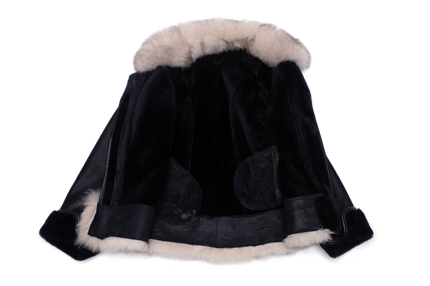 Cecily’s Black Shearling Sheepskin Jacket with Fox Fur Trim