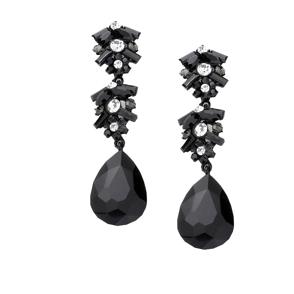 Chunky Pear Crystal Floral Evening Drop Earrings