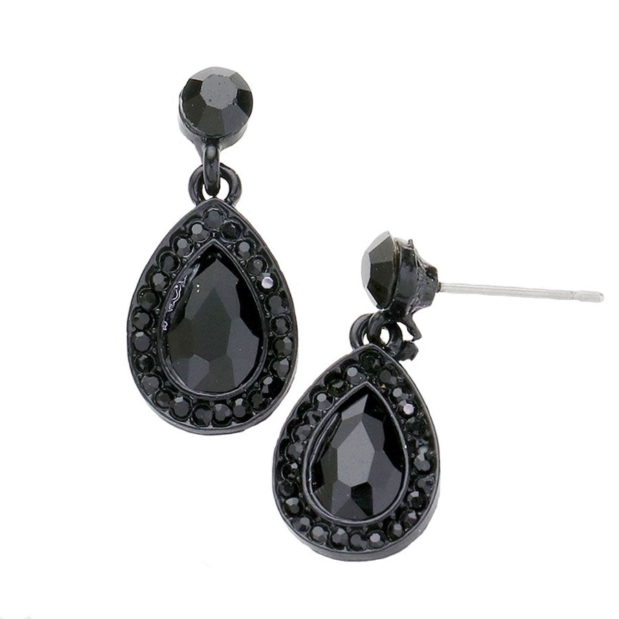 Rhinestone Trim Teardrop Stone Dangle Evening Earrings