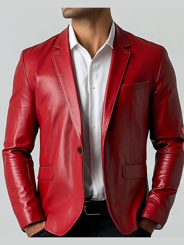 Jude Red Leather Blazer – Bold Leather Blazer for Men