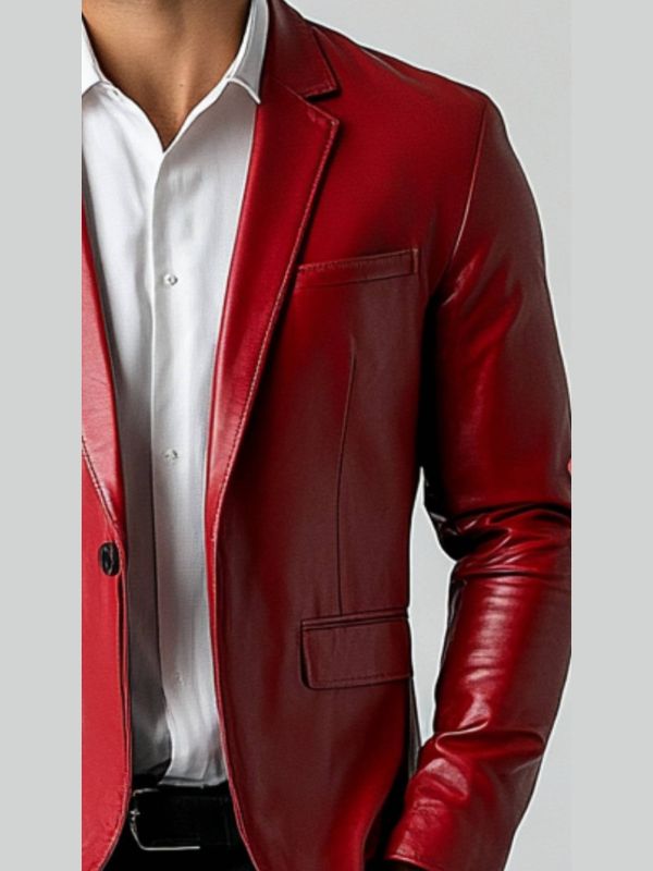 Jude Red Leather Blazer – Bold Leather Blazer for Men