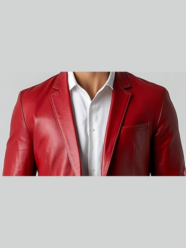 Jude Red Leather Blazer – Bold Leather Blazer for Men