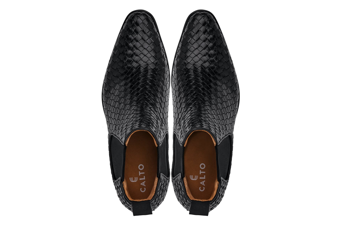 CALTO - K30521 - 3.3 Inches Taller (Black) - Woven Slip-On High-Top Chelsea Ankle Boots