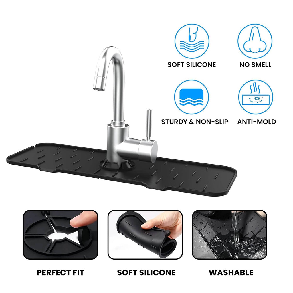 Protection anti-éclaboussures et plateau d'égouttement en silicone pour robinet d'évier de cuisine