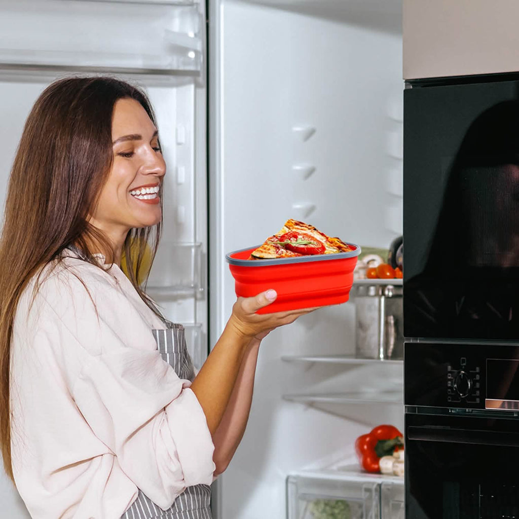 Boîte de conservation à pizza pliable, réglable et réutilisable avec 5 plateaux de service adaptés au micro-ondes