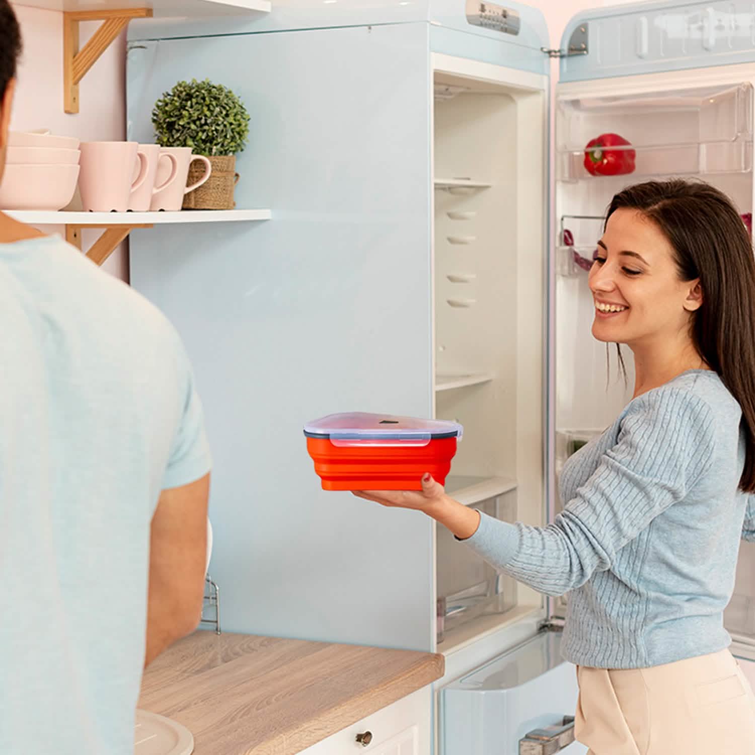 Boîte de conservation à pizza pliable, réglable et réutilisable avec 5 plateaux de service adaptés au micro-ondes