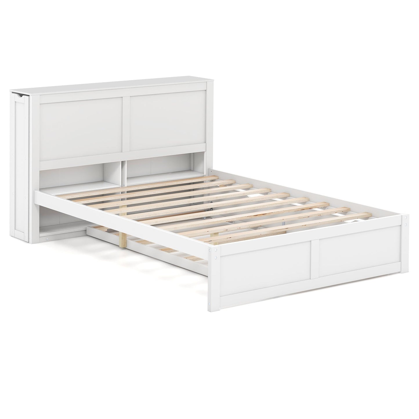 Twin/Full Kids Wooden Platform Bed with Trundle Storage Headboard