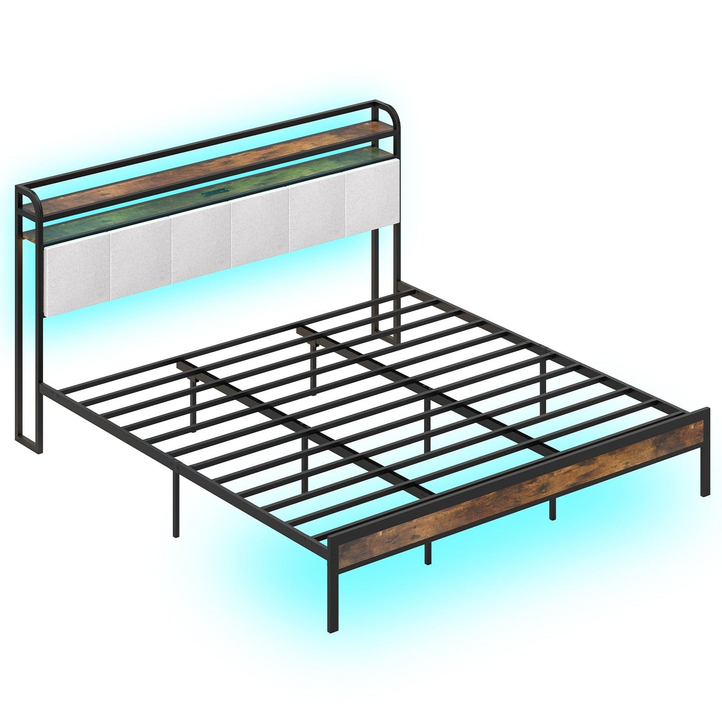 Twin/Full/Queen/King Size Bed Frame with LED Light and Charging Station