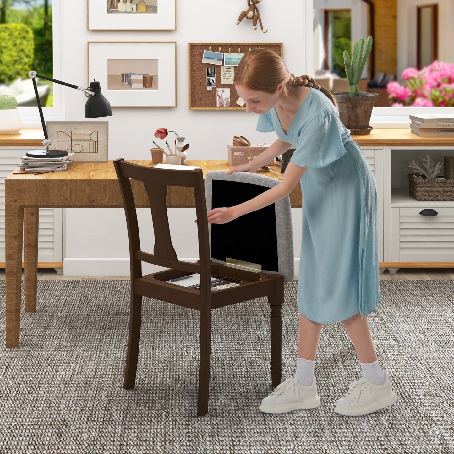 Set of 2 Kitchen Dining Chair with Linen Fabric and Storage Space