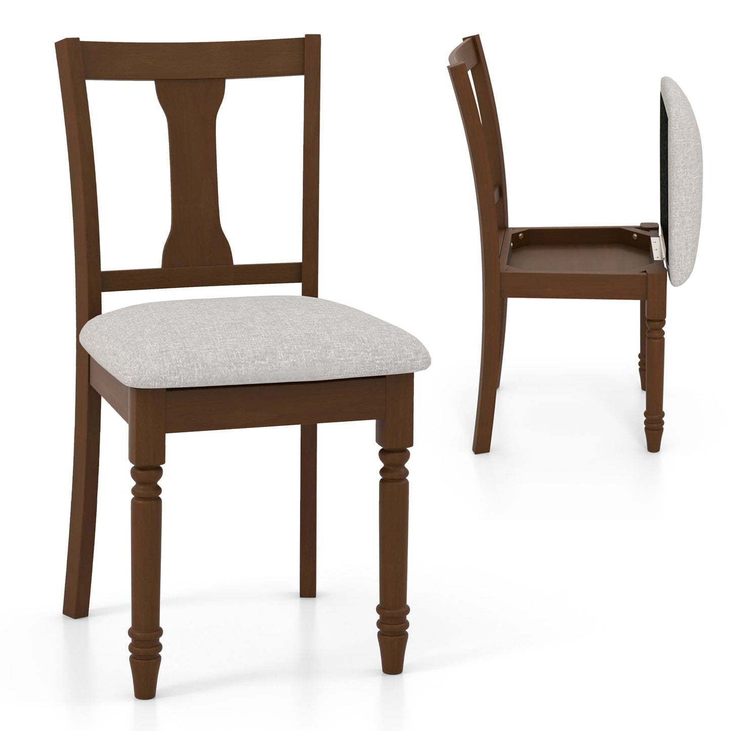 Set of 2 Kitchen Dining Chair with Linen Fabric and Storage Space