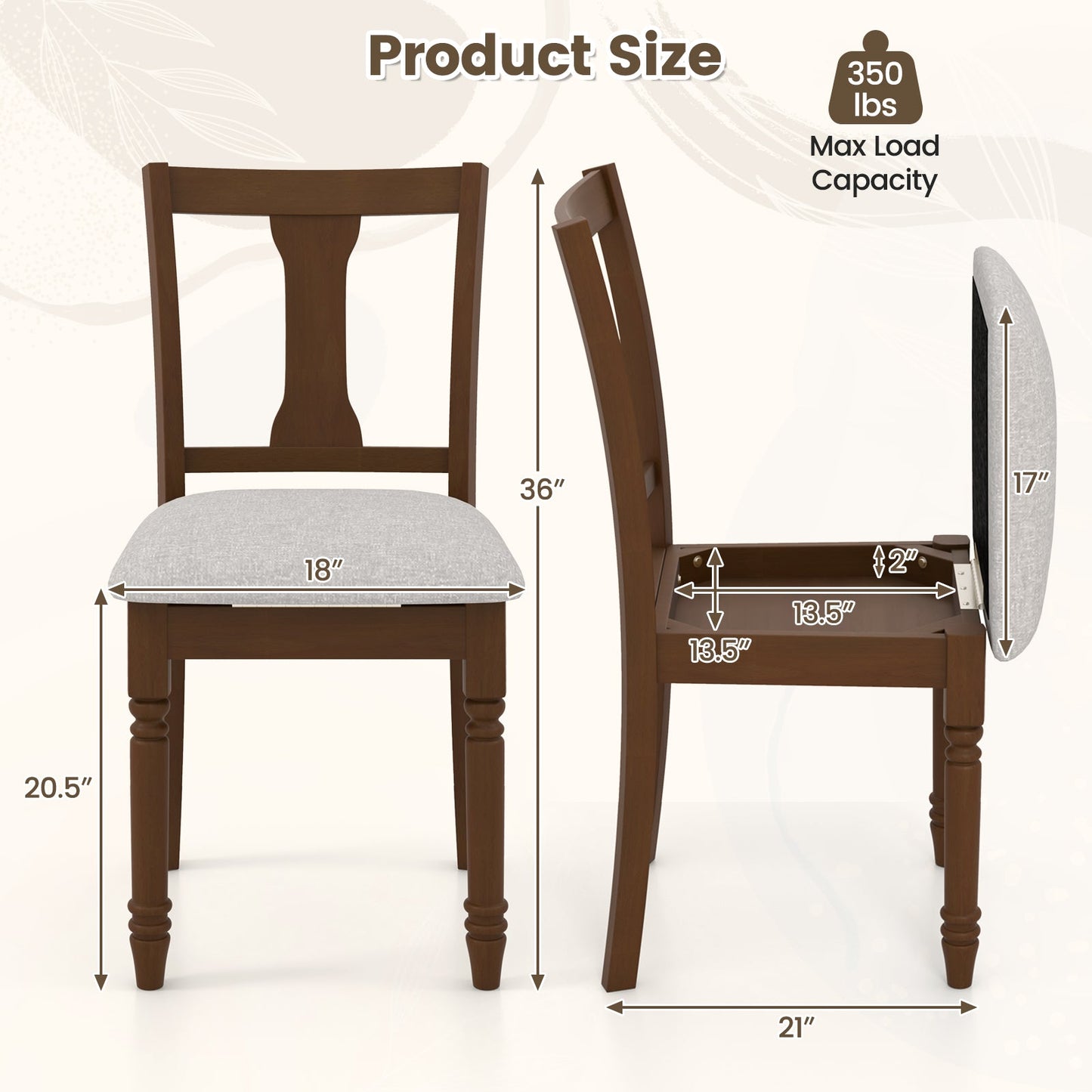 Set of 2 Kitchen Dining Chair with Linen Fabric and Storage Space