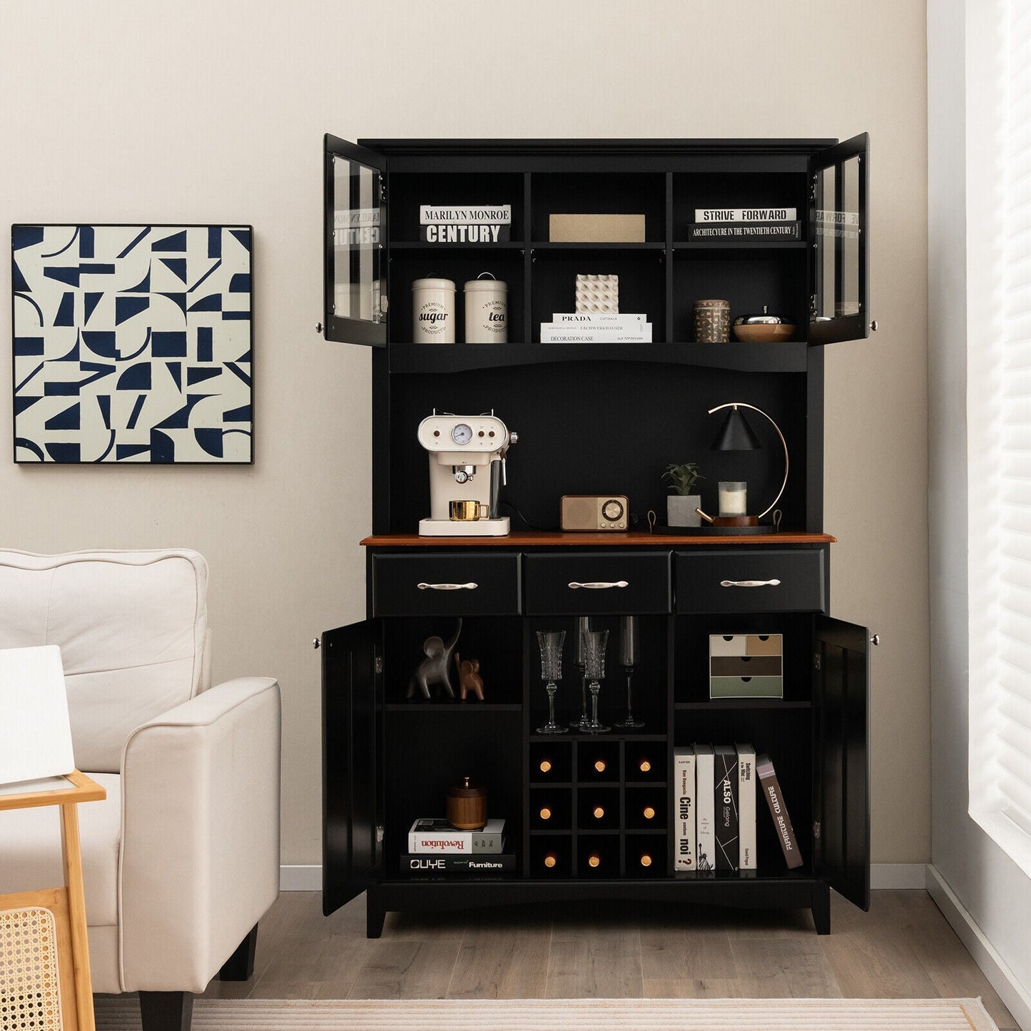 Wood Buffet Hutch Cabinet with 3 Large Drawers